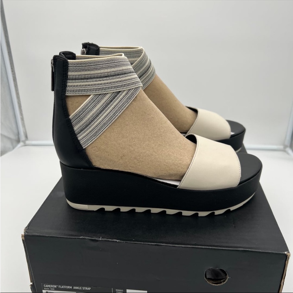 Sorel Black and Cream Wedge Sandals